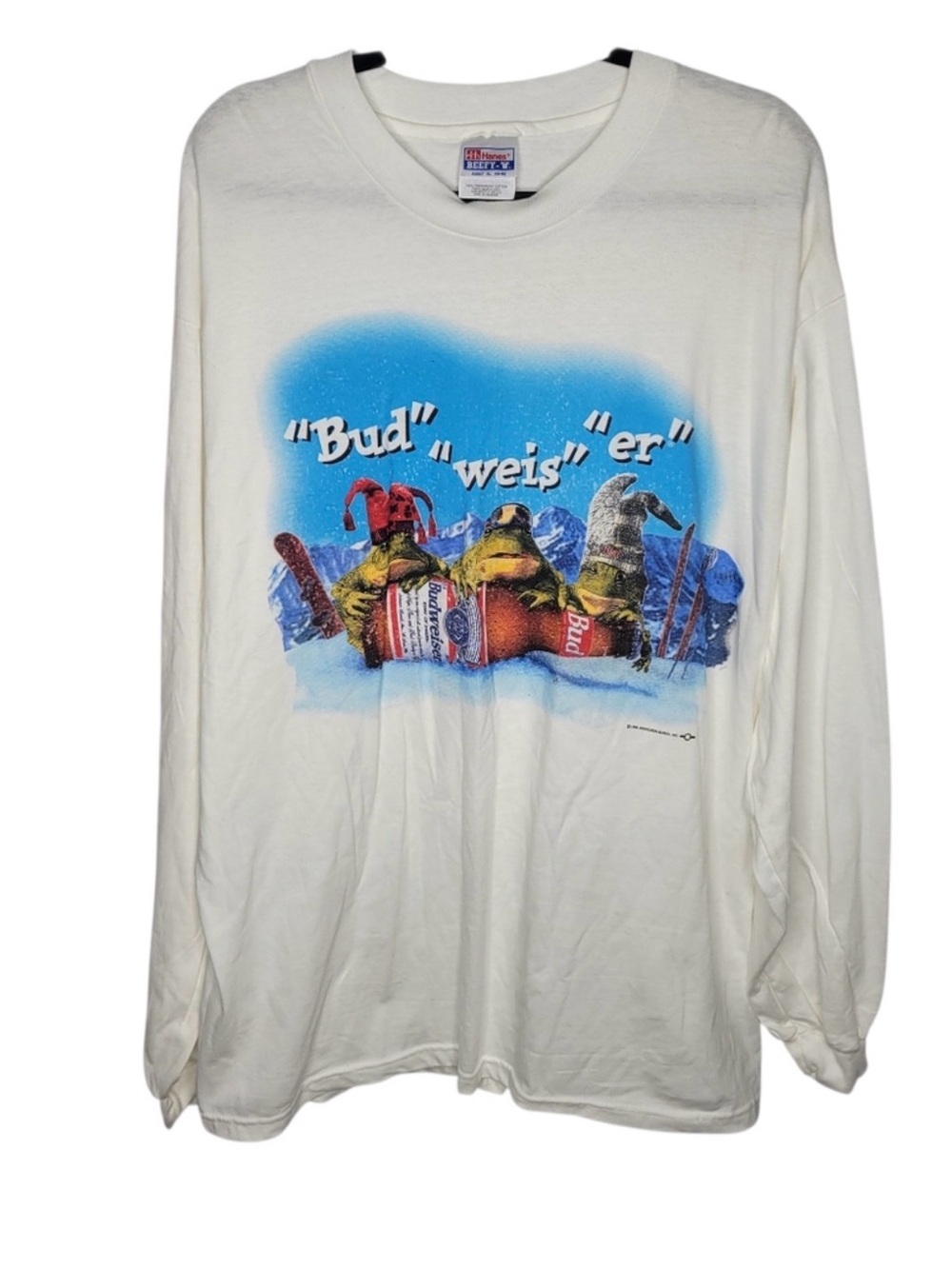 Vintage 90s Budweiser Frogs Ski Hats 1996 Promo Long Sleeve T-Shirt Size XL